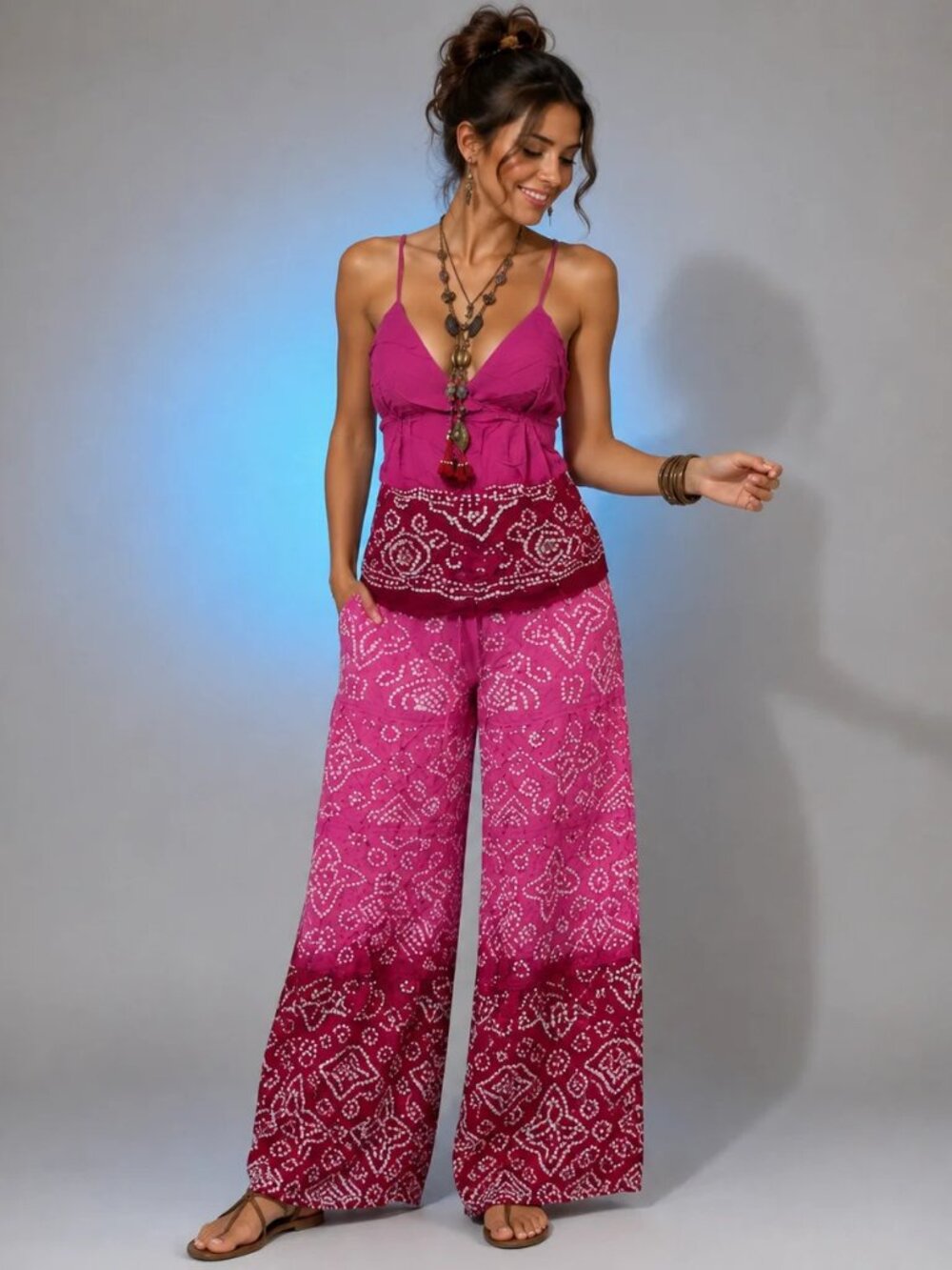 🩷 Pink Boho Palazzo Wide Leg Pants Set — NWT